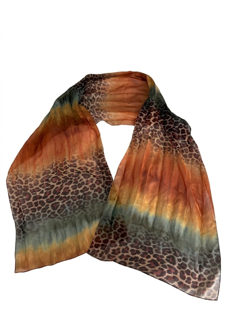 Careta Italy Vintage Leopard Print Ombre Scarf - Blue Orange Brown